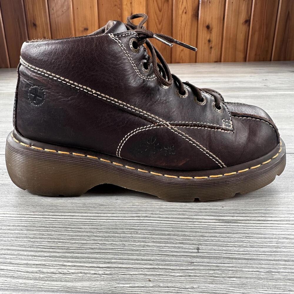 Dr Martens Daisy Boots Womens 8 Brown Chunky Platform Heels Flower Power 12281 - Picture 3 of 8